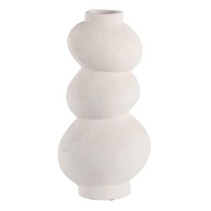 VASE EN GRES COLORIS BLANC 3 FORME GALETS EMPILES 19 X 38 X 16.5 CM