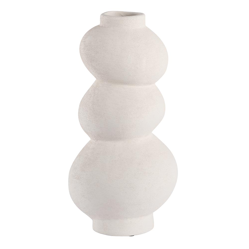 VASE EN GRES COLORIS BLANC 3 FORME GALETS EMPILES 19 X 38 X 16.5 CM - Photo N°1