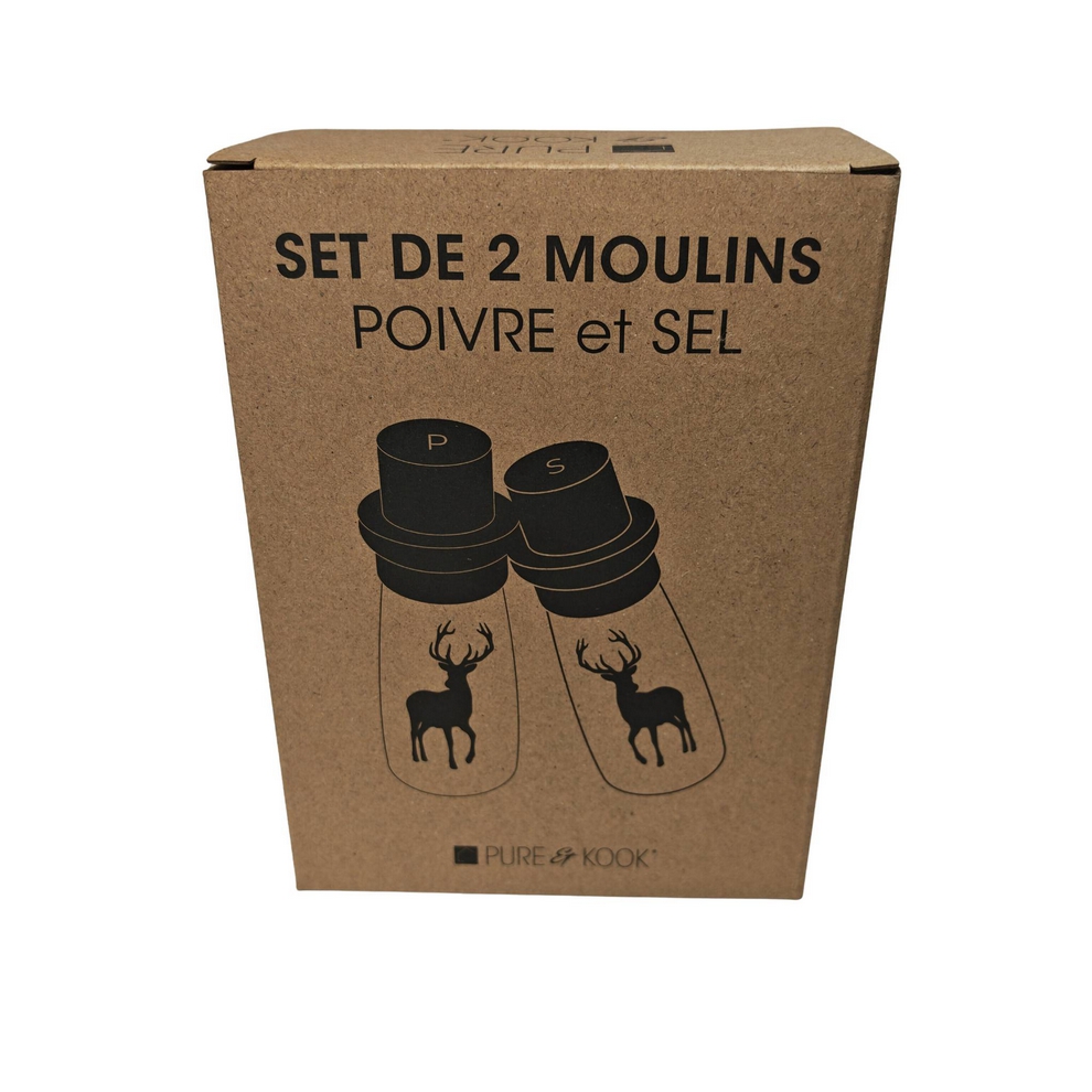SET DE 2 MOULINS A POIVRE ET SEL DECOR CERF EN BOIS 5.5 X 15.7 CM - Photo N°5