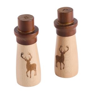 SET DE 2 MOULINS A POIVRE ET SEL DECOR CERF EN BOIS 5.5 X 15.7 CM