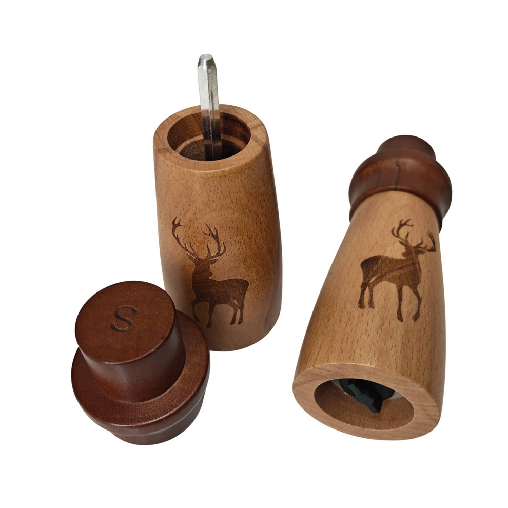 SET DE 2 MOULINS A POIVRE ET SEL DECOR CERF EN BOIS 5.5 X 15.7 CM - Photo N°3