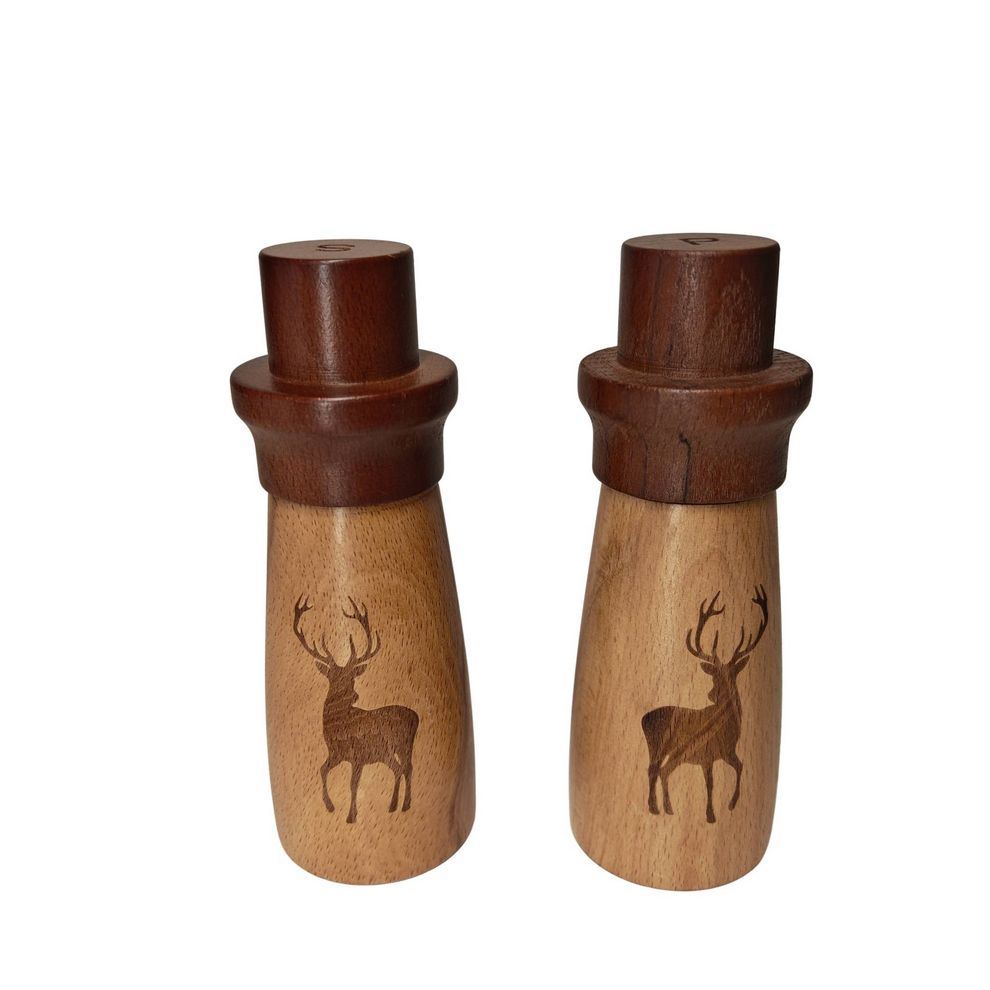 SET DE 2 MOULINS A POIVRE ET SEL DECOR CERF EN BOIS 5.5 X 15.7 CM - Photo N°2