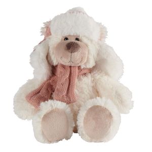 OURS EN PELUCHE 24 CM COLBY BLANC CHAPKA ET ECHARPE ROSE
