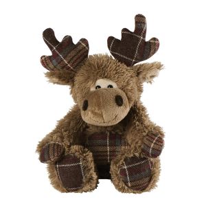 PELUCHE RENNE SIMEO MARRON ET TISSU ECOSSAIS 35 CM