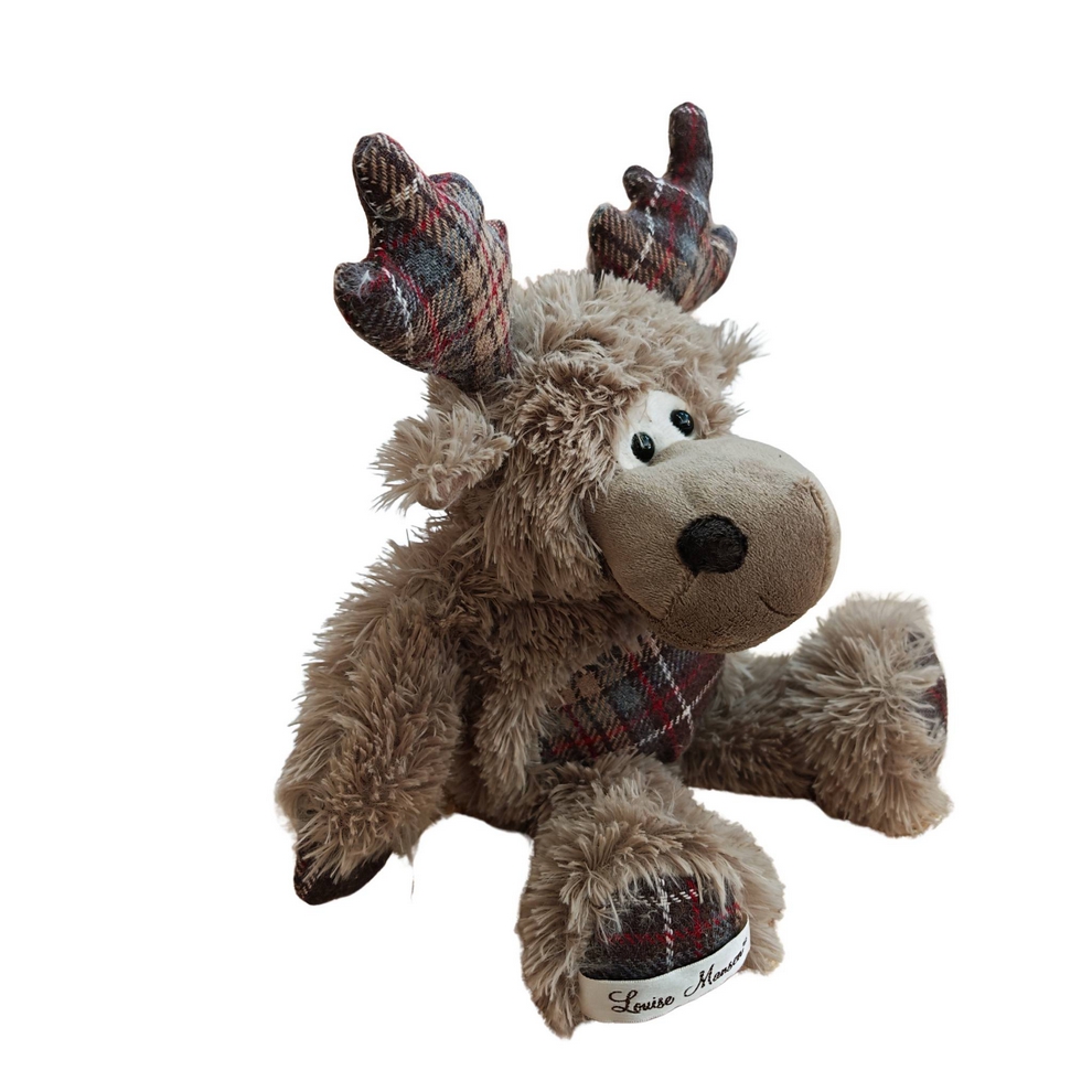 PELUCHE RENNE SIMEO MARRON ET TISSU ECOSSAIS 35 CM - Photo N°3