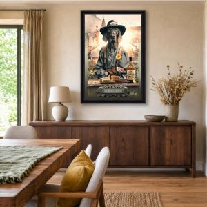 TOILE IMPRESSION S BINET LE JURA-CHIEN ENCADREMENT NOIR 63 X 83 CM