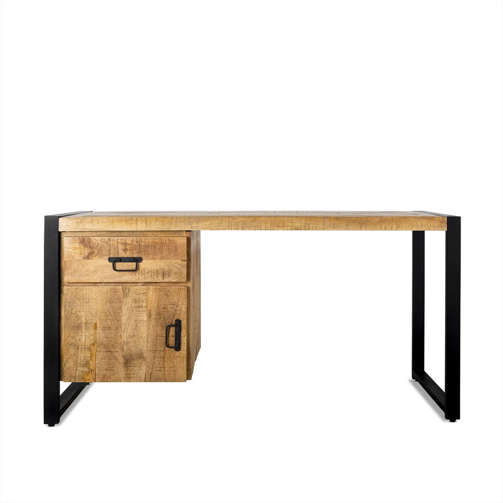 BUREAU BRITT BOIS MANGUIER 1TIROIR 1 PORTE PIED METAL NOIR  145 X 75 X 58 CM - Photo N°4