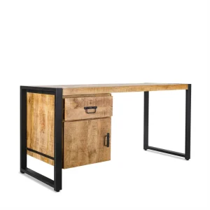 BUREAU BRITT BOIS MANGUIER 1TIROIR 1 PORTE PIED METAL NOIR  145 X 75 X 58 CM