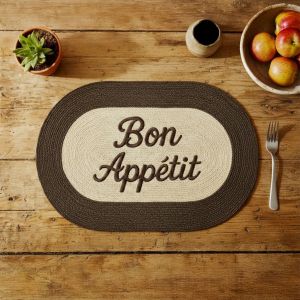SET DE TABLE PLASTIQUE SOUPLE BON APPETIT MARRON ET FICELLE 45 X 30 CM