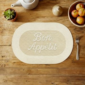 SET DE TABLE PLASTIQUE SOUPLE BON APPETIT CREME ET FICELLE 45 X 30 CM