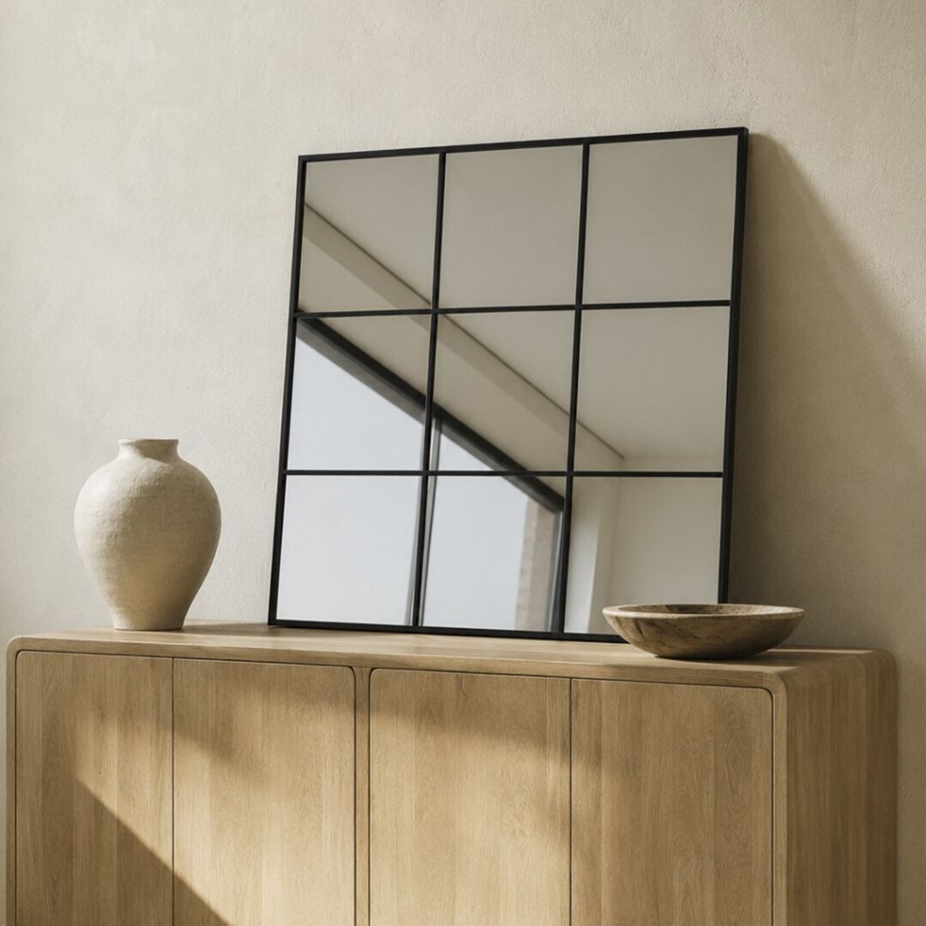 MIROIR FENETRE NOIR 9 SEPARATIONS 90 X 90 CM - Photo N°1