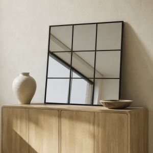 MIROIR FENETRE NOIR 9 SEPARATIONS 90 X 90 CM