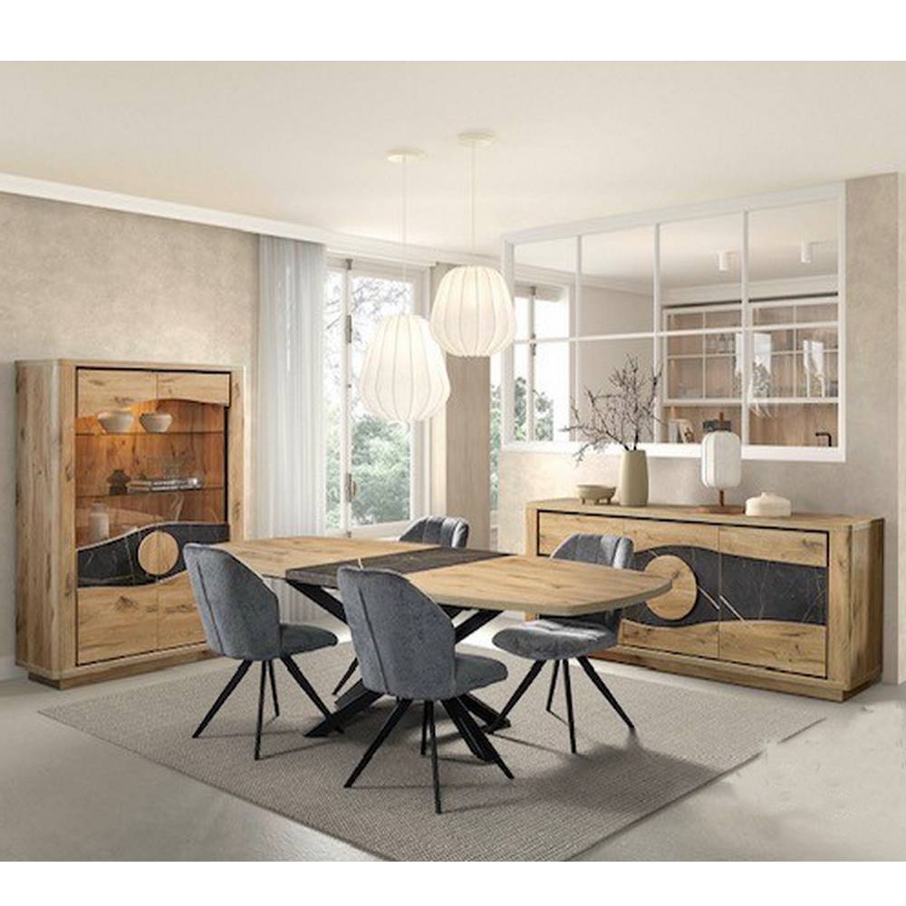BAHUT 4 PORTES VALENTE MELANINE CHENE HALIFAX DECOR EFFET MARBRE 240 X 93 X 50CM - Photo N°3