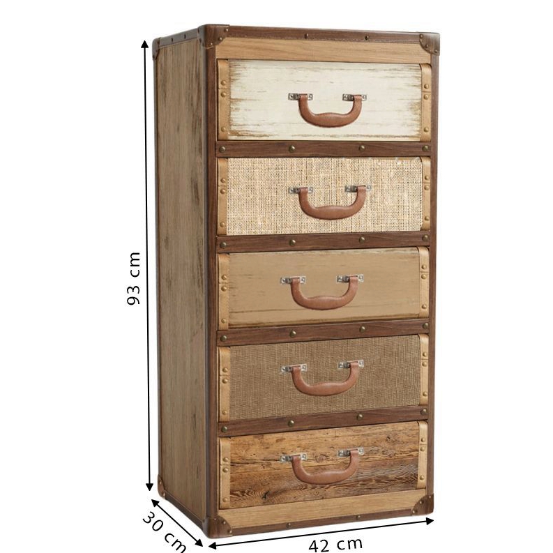 MEUBLE VALISE POUR RANGEMENT 5 TIROIRS NEVADA 42 X 93 X 30 CM - Photo N°3