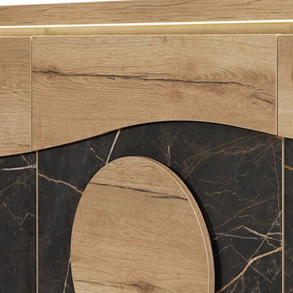 BAHUT 4 PORTES VALENTE MELANINE CHENE HALIFAX DECOR EFFET MARBRE 240 X 93 X 50CM - Photo N°5