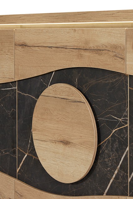 BAHUT 4 PORTES VALENTE MELANINE CHENE HALIFAX DECOR EFFET MARBRE 240 X 93 X 50CM - Photo N°2
