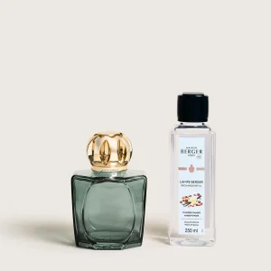 COFFRET LAMPE BERGER MAGICAL VERTE  et  LE PARFUM POUSSIERE D'AMBRE