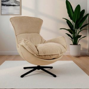 FAUTEUIL LOUNGE LARGE OEUF TISSU SABLE ASSISE GRAND CONFORT 86 X 102 X 98 CM