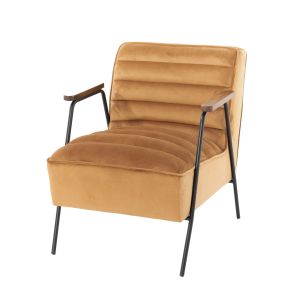 FAUTEUIL HUTCH VELOURS CURCUMA ET METAL NOIR 60 X 73 X 76 CM