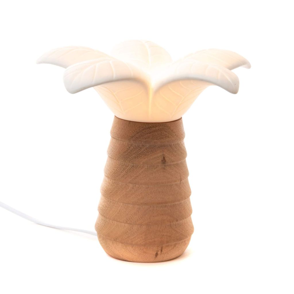 LAMPE VEILLEUSE PALMIER EN CERAMIQUE ET BOIS DE MANGUIER   20 X 19 X 20 CM - Photo N°1