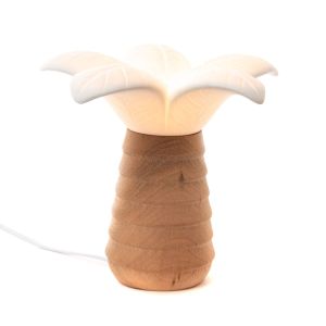 LAMPE VEILLEUSE PALMIER EN CERAMIQUE ET BOIS DE MANGUIER   20 X 19 X 20 CM