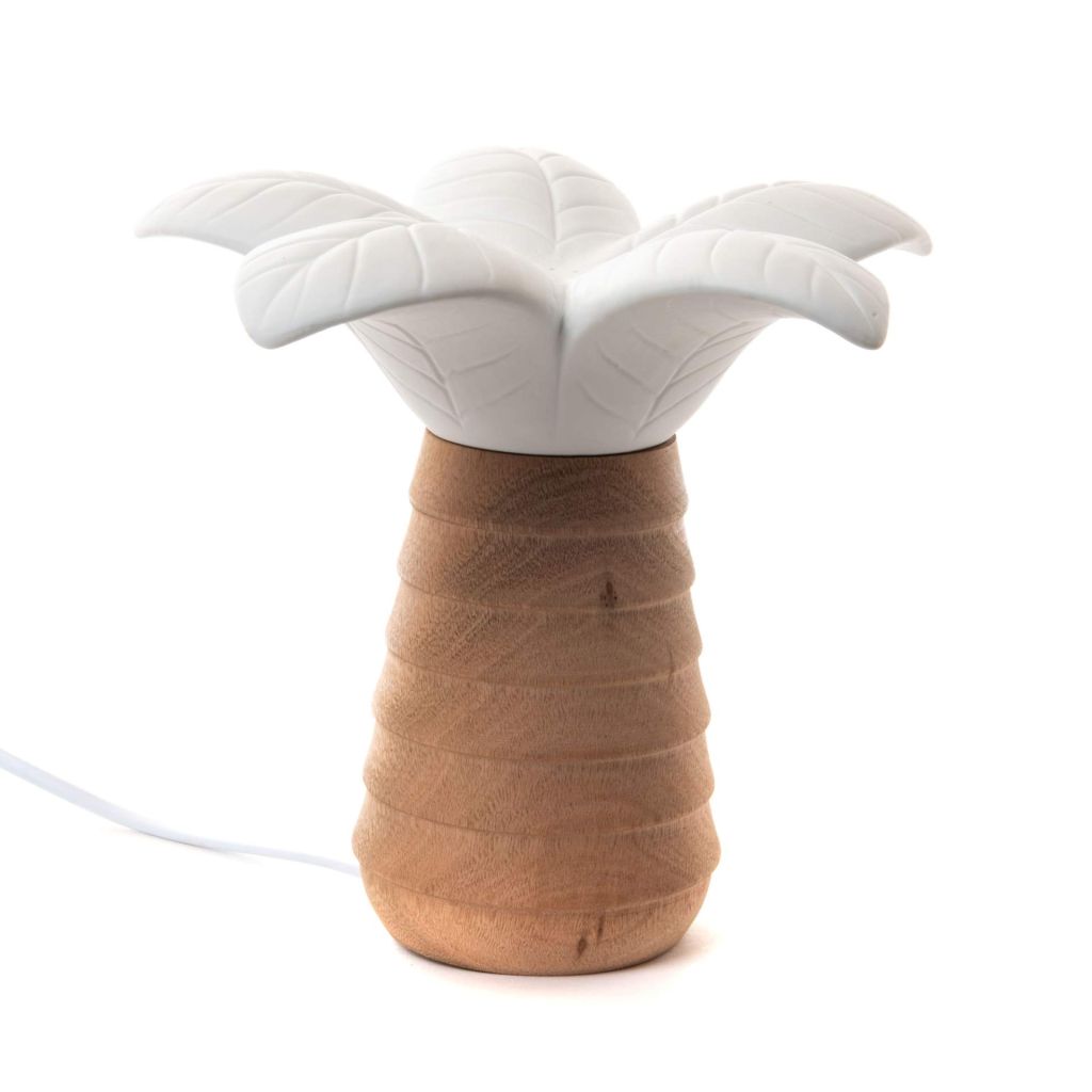 LAMPE VEILLEUSE PALMIER EN CERAMIQUE ET BOIS DE MANGUIER   20 X 19 X 20 CM - Photo N°3