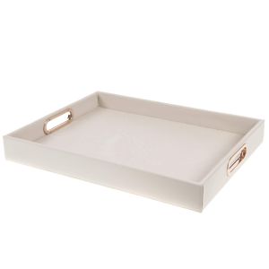 PLATEAU OPALINE TAUPE ASPECT CUIR 45 X 35 X 5.5 CM
