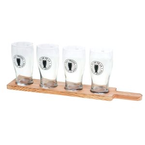 SET DE 4 VERRES A BIERE SUR PLANCHE COULE MOUSSE