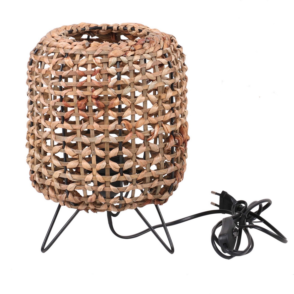LAMPE A POSER NESSA METAL NOIR ET JACINTHE D'EAU TRESSE 21 X 29 X 21 CM - Photo N°3
