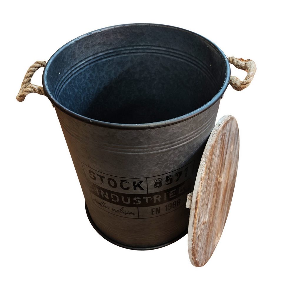 COFFRE DE RANGEMENT CIRCULAIRE METAL COULEUR ACIER DECO 40 x 52 cm - Photo N°2