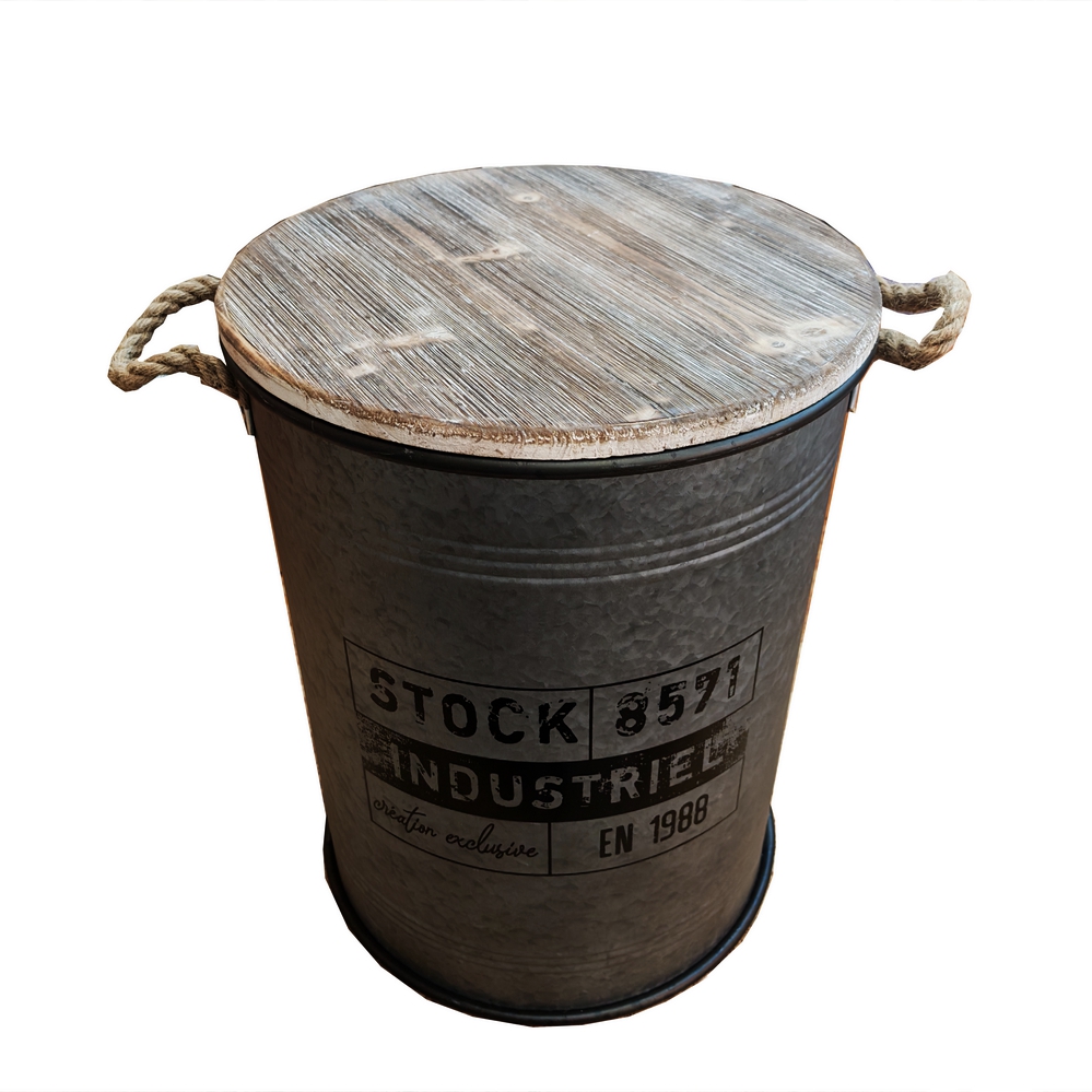 COFFRE DE RANGEMENT CIRCULAIRE METAL COULEUR ACIER DECO 40 x 52 cm - Photo N°1