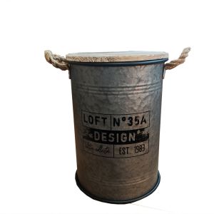COFFRE DE RANGEMENT CIRCULAIRE METAL COULEUR ACIER DECO 33.5 x 47 cm