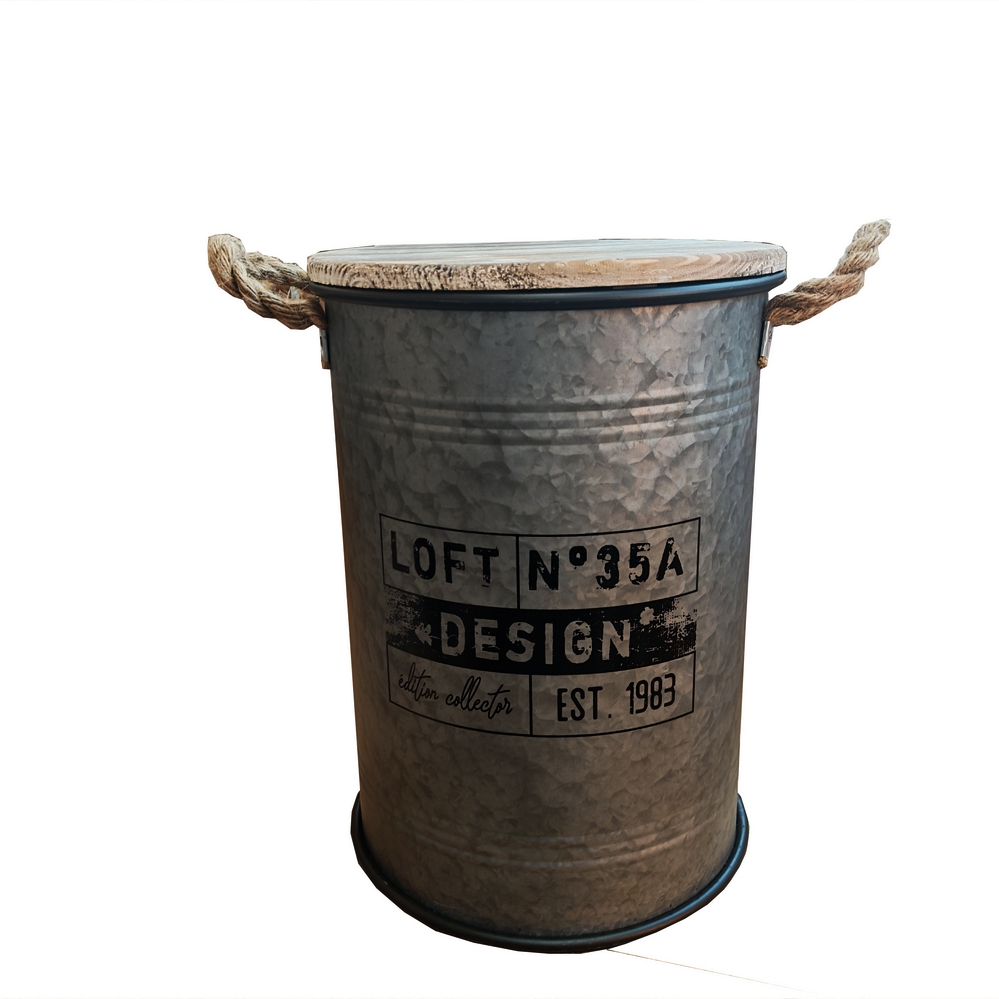 COFFRE DE RANGEMENT CIRCULAIRE METAL COULEUR ACIER DECO 33.5 x 47 cm - Photo N°1