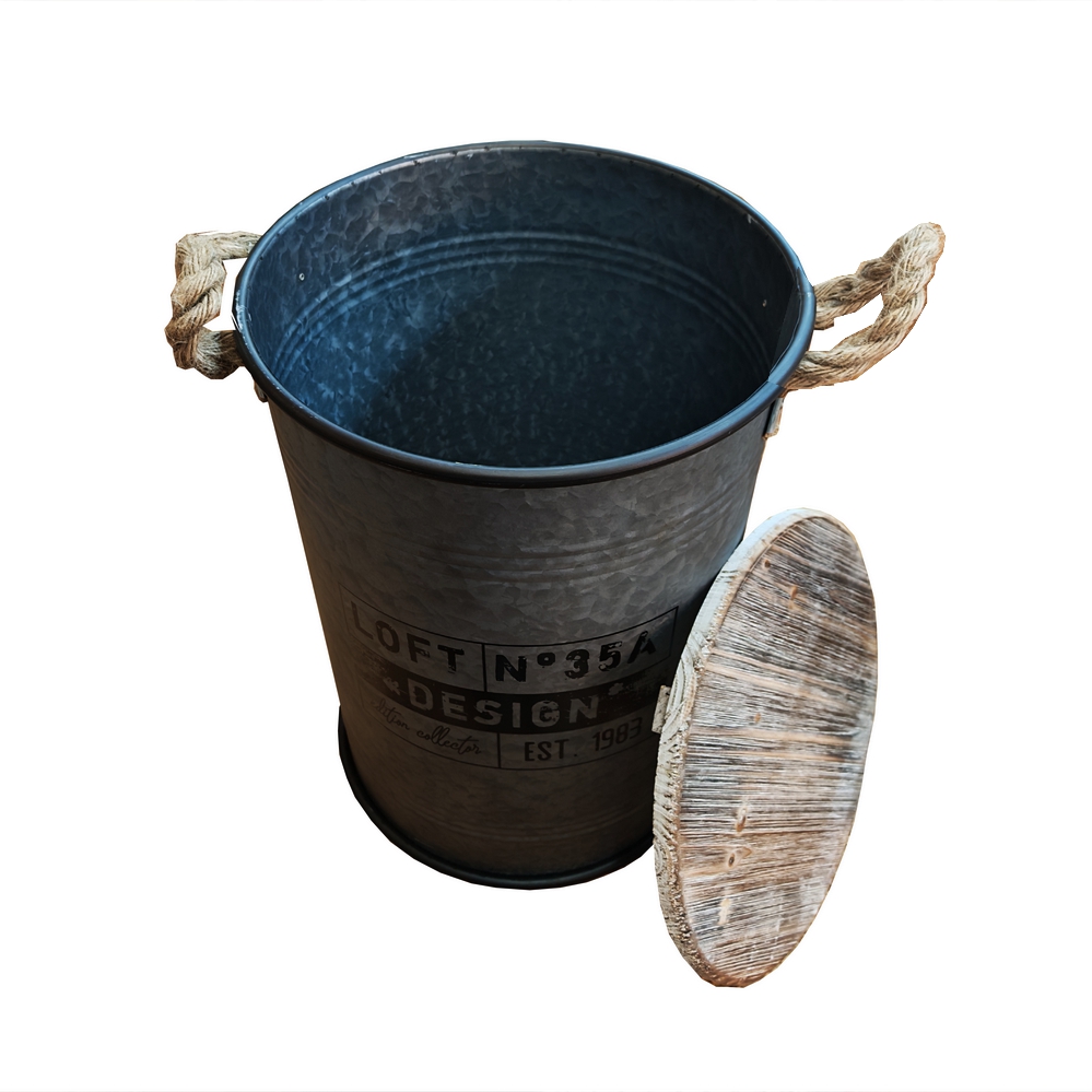 COFFRE DE RANGEMENT CIRCULAIRE METAL COULEUR ACIER DECO 33.5 x 47 cm - Photo N°2