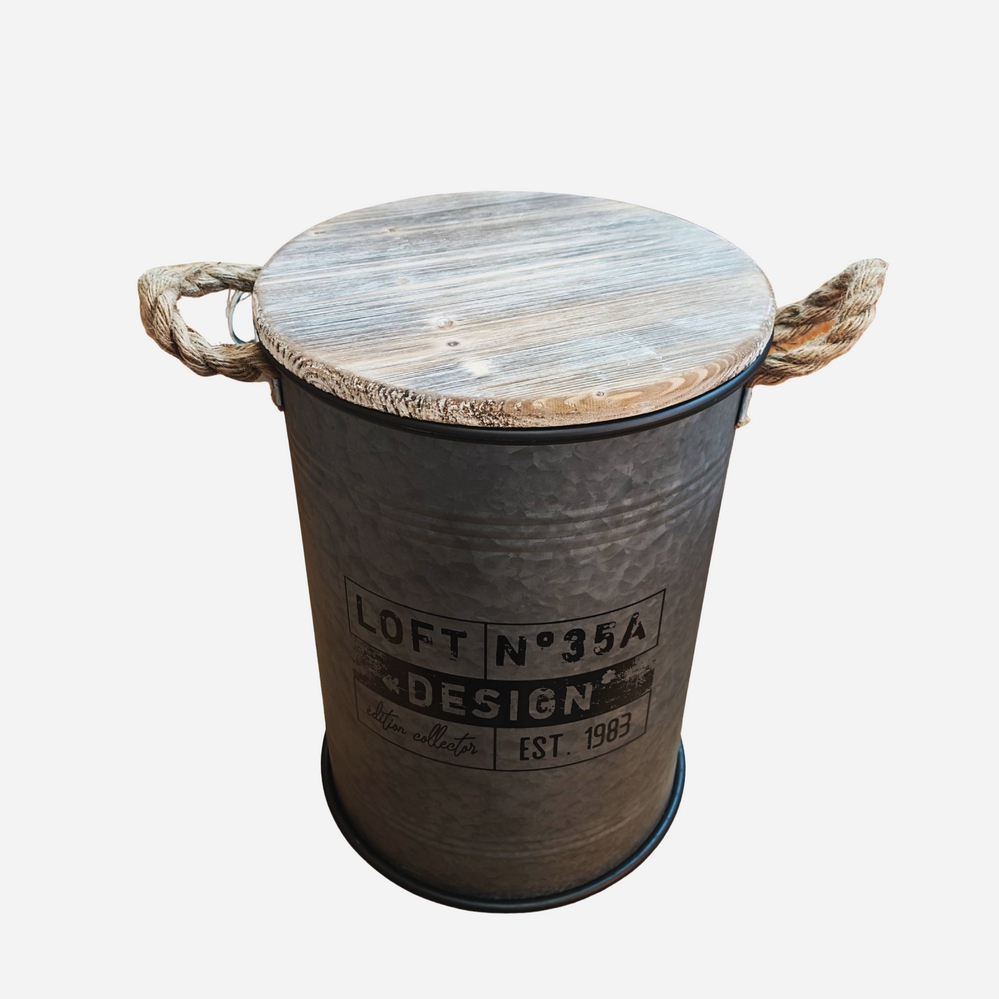 COFFRE DE RANGEMENT CIRCULAIRE METAL COULEUR ACIER DECO 27 x 41 cm - Photo N°2