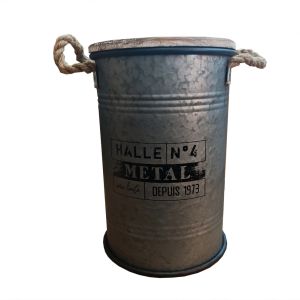 COFFRE DE RANGEMENT CIRCULAIRE METAL COULEUR ACIER DECO 27 x 41 cm