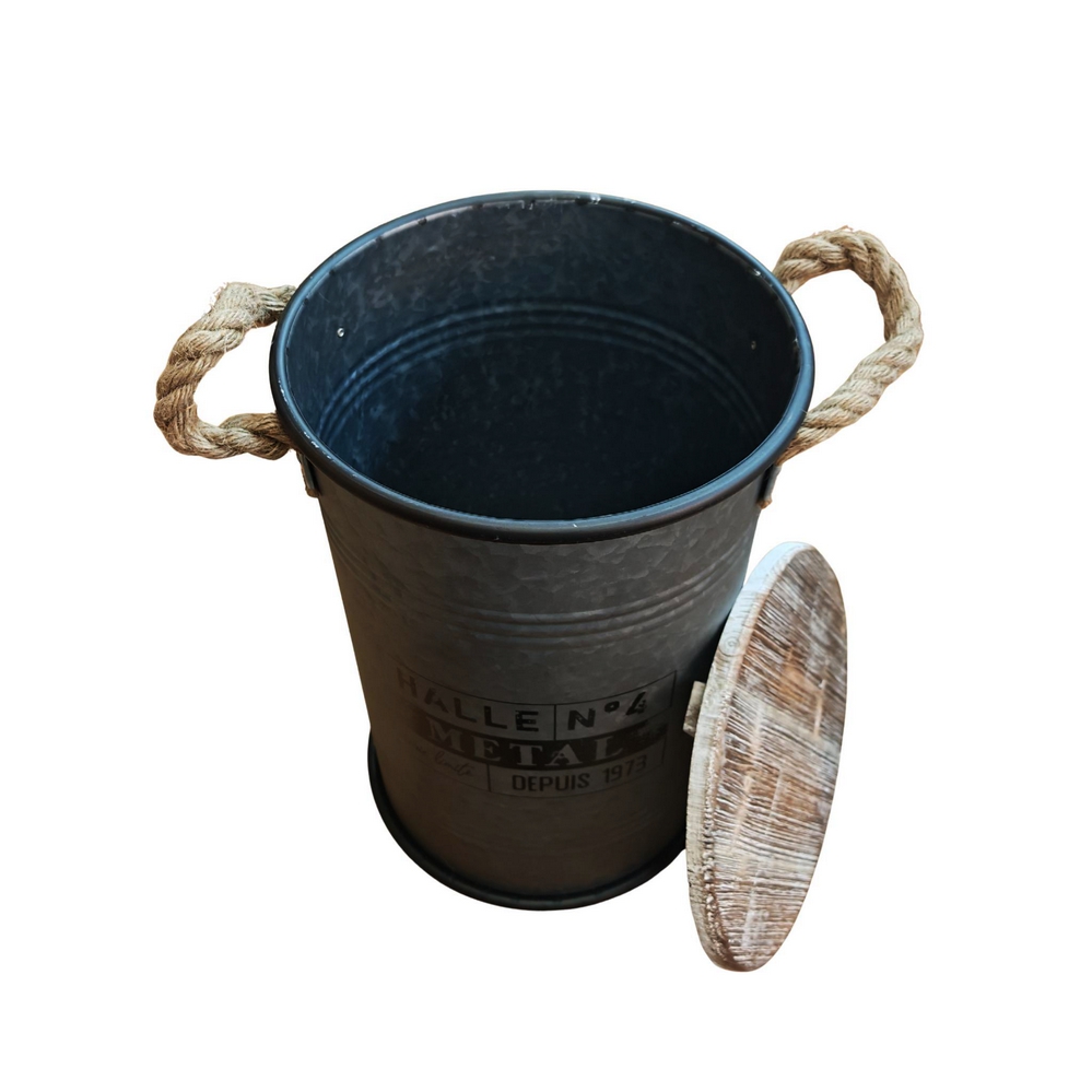 COFFRE DE RANGEMENT CIRCULAIRE METAL COULEUR ACIER DECO 27 x 41 cm - Photo N°4