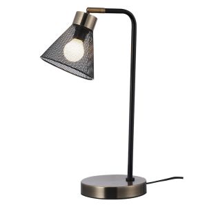 LAMPE A POSER METAL NOIR ET LAITON ABAT-JOUR MICROPERFORE  27 X 42 X 15 CM