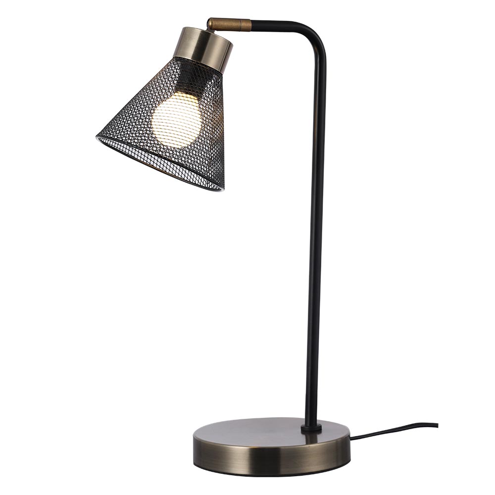 LAMPE A POSER METAL NOIR ET LAITON ABAT-JOUR MICROPERFORE  27 X 42 X 15 CM - Photo N°1