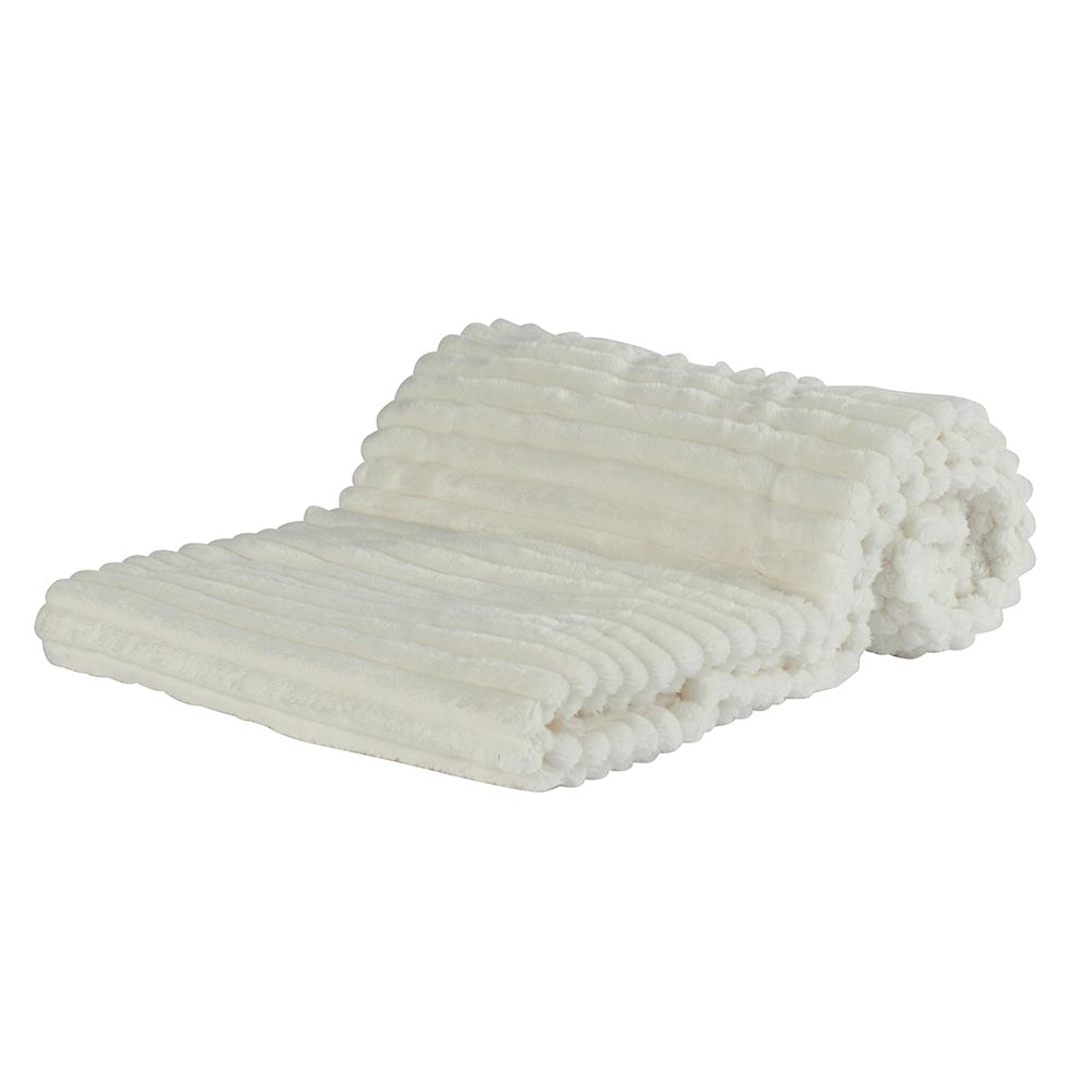PLAID A COTES SNOW COULEUR BLANC 130 X 160 CM POLYESTER - Photo N°1