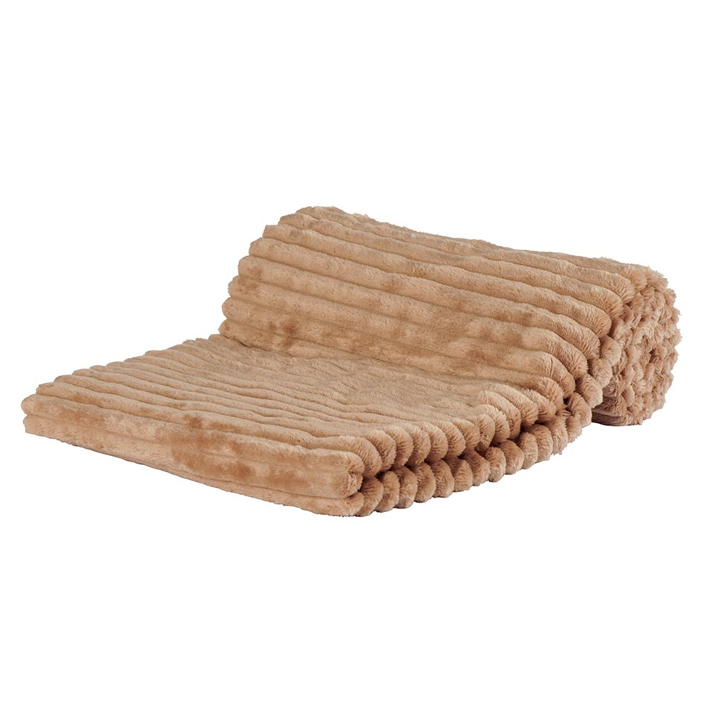 PLAID A COTES JAHNIS COULEUR CAMEL 130 X 160 CM POLYESTER - Photo N°1