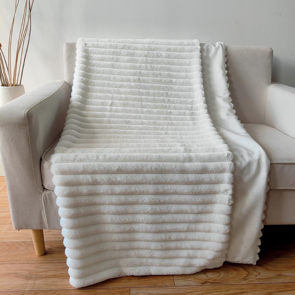 PLAID A GROSSES COTES STINA COULEUR BLANC 400GSM 130 X 170 CM POLYESTER - Photo N°2
