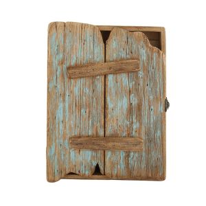BOITE A CLES EN BOIS RECYCLE 9 CROCHETS METAL 25 X 33 X 6.5 CM