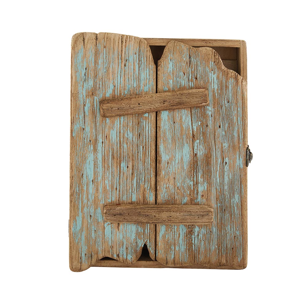 BOITE A CLES EN BOIS RECYCLE 9 CROCHETS METAL 25 X 33 X 6.5 CM - Photo N°1