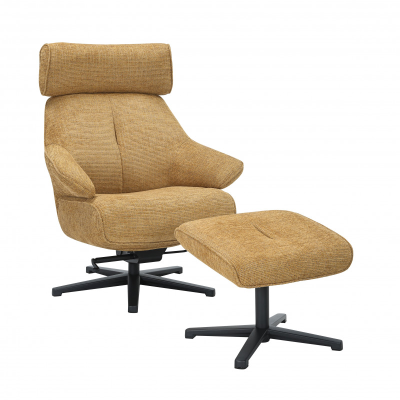 FAUTEUIL ET POUF RELAXATION TISSU MOUTARDE PIEDS NOIR H 109 X L 85 X P 82.5 CM - Photo N°6