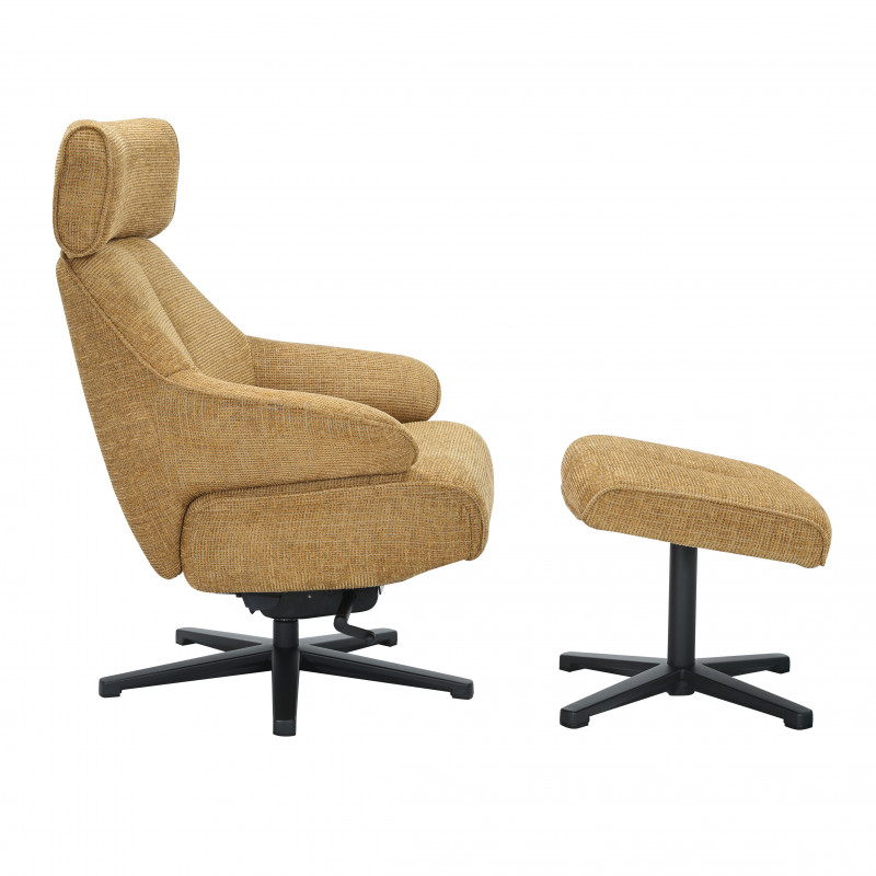FAUTEUIL ET POUF RELAXATION TISSU MOUTARDE PIEDS NOIR H 109 X L 85 X P 82.5 CM - Photo N°5