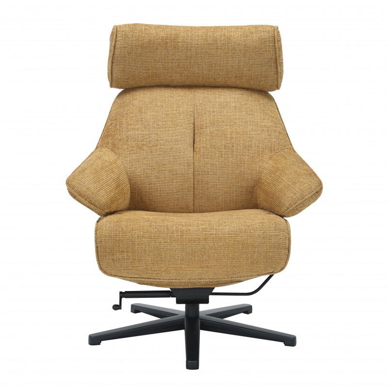 FAUTEUIL ET POUF RELAXATION TISSU MOUTARDE PIEDS NOIR H 109 X L 85 X P 82.5 CM - Photo N°3