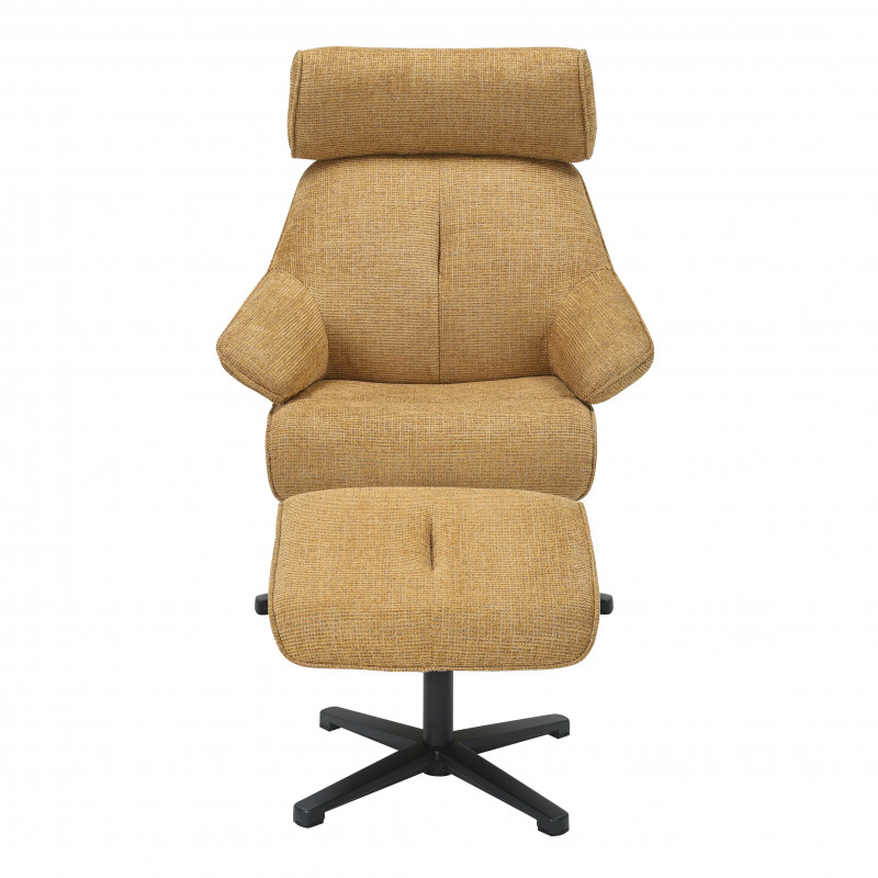 FAUTEUIL ET POUF RELAXATION TISSU MOUTARDE PIEDS NOIR H 109 X L 85 X P 82.5 CM - Photo N°2