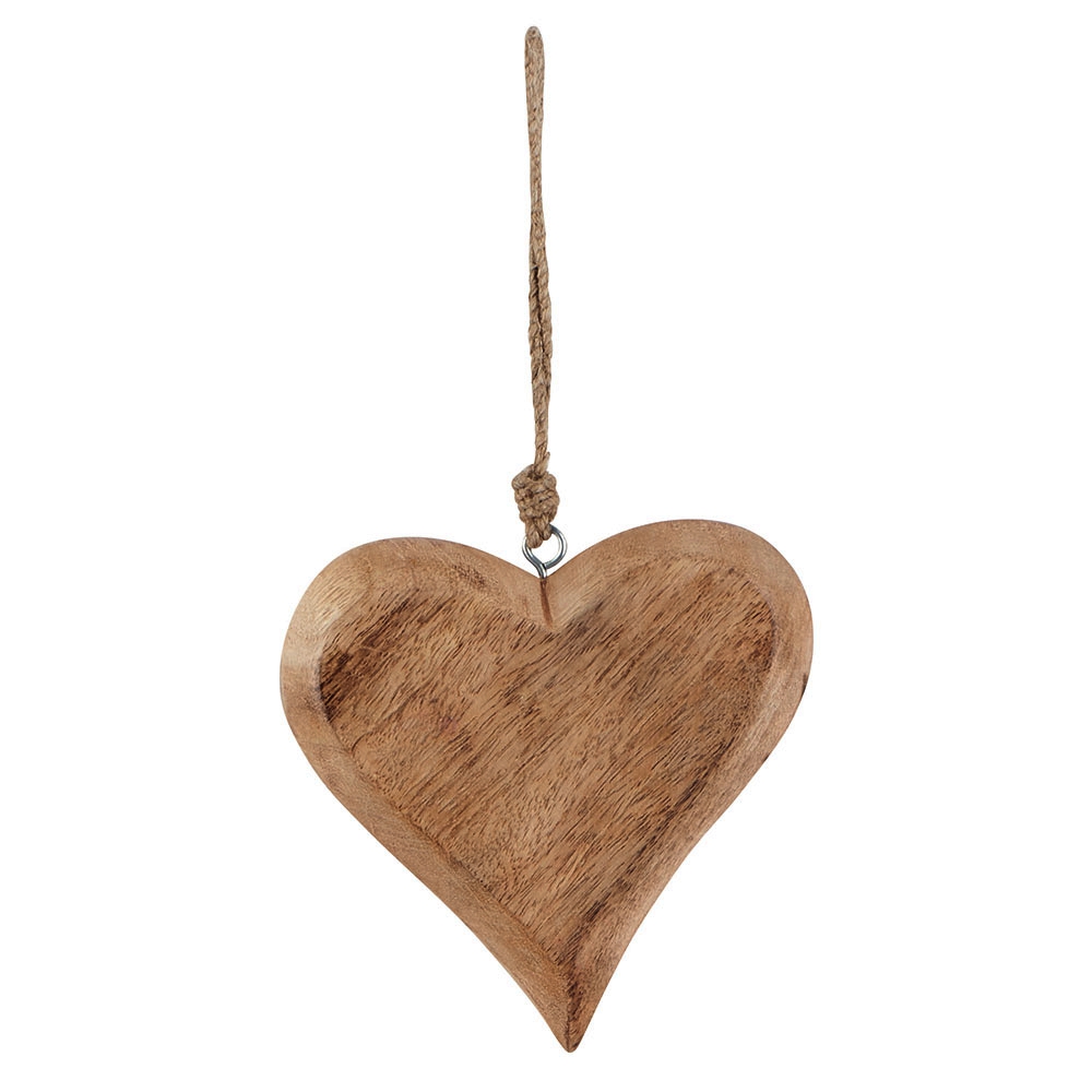 COEUR EN BOIS TON MIEL ET FICELLE 15 x 15 x 3 cm - Photo N°1