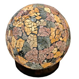 LAMPE BOULE EN VERRE MOSAIQUE OR ET BRUN 20 CM